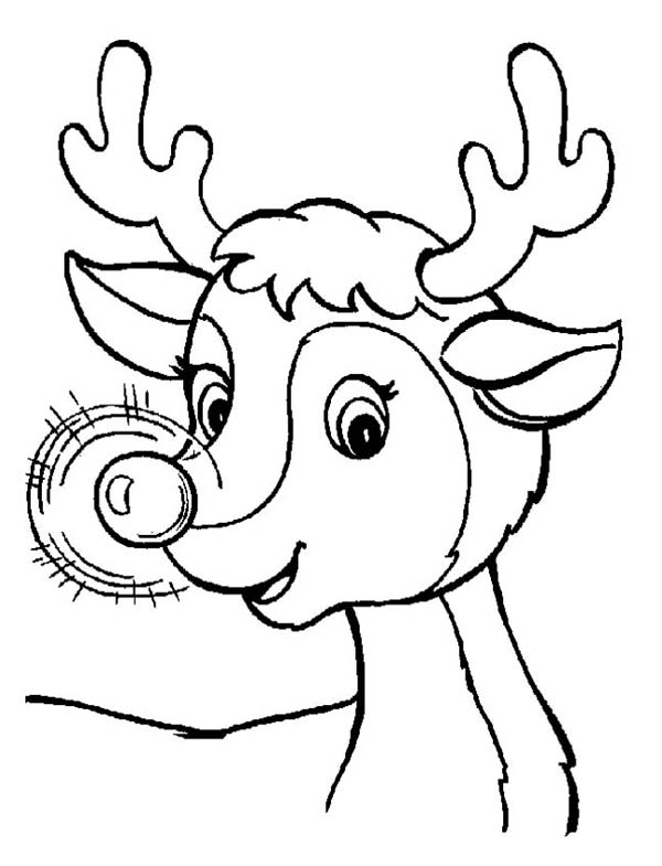 A Cute Christmas Reindeer With Glowing Nose Coloring Page 600x785 A Cute Christmas Reindeer With Glowing Nose Coloring Page