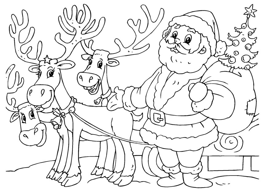 Santa And Reindeer Coloring Pages 875x620 Santa And Reindeer Coloring Pages