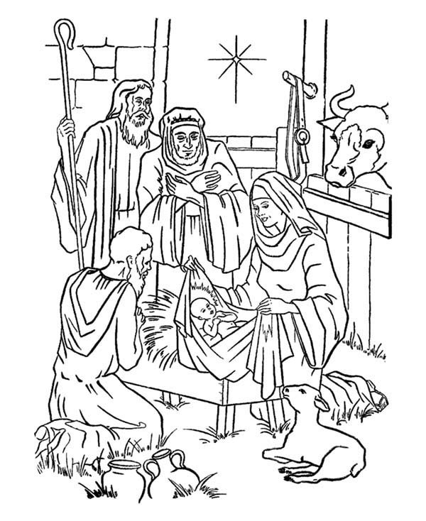 Adorations Of Shepherds Bible Christmas Story Coloring Pages 600x734 Adorations Of Shepherds Bible Christmas Story Coloring Pages