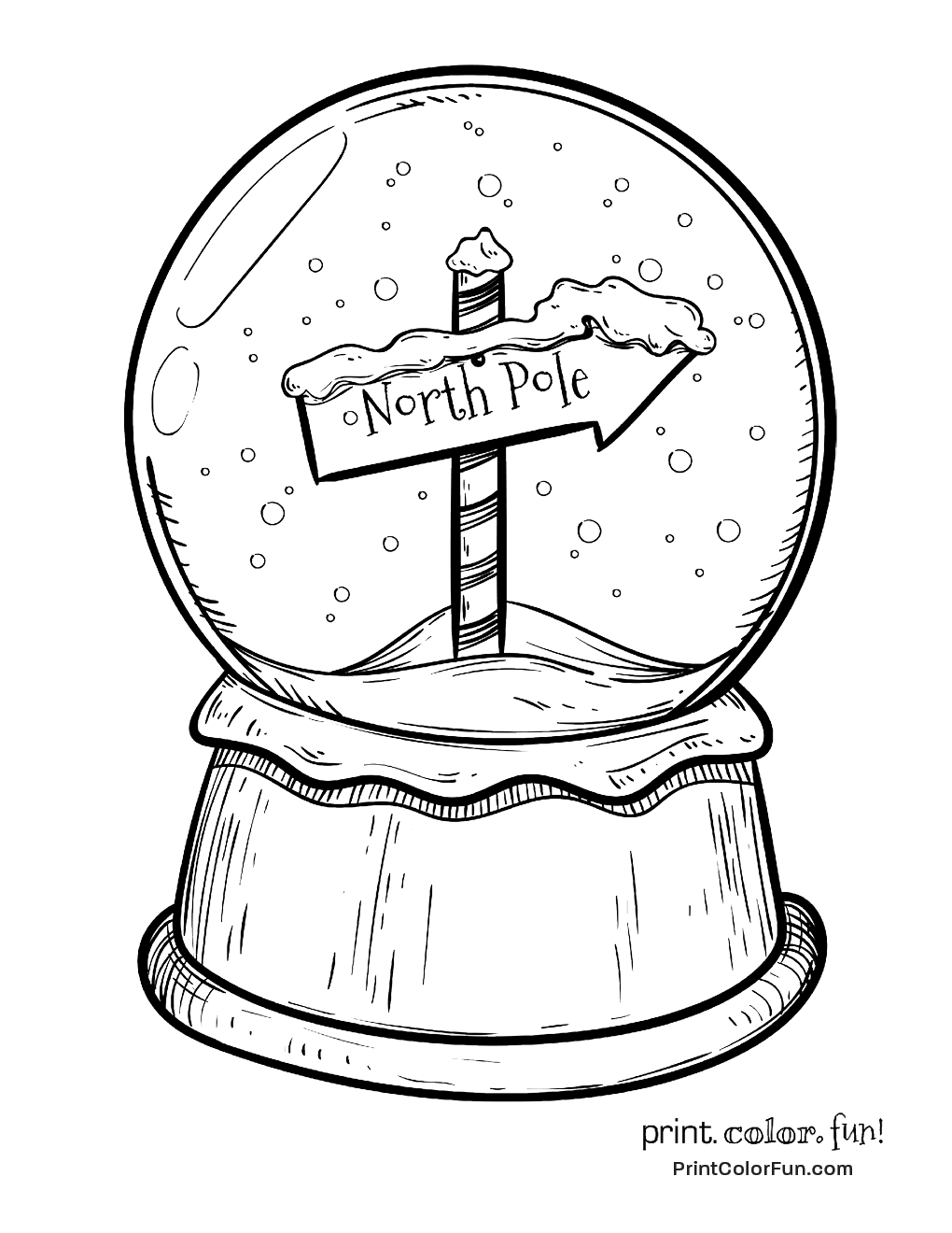 1020x1320 Christmas Snow Globe With North Pole Sign Coloring Page