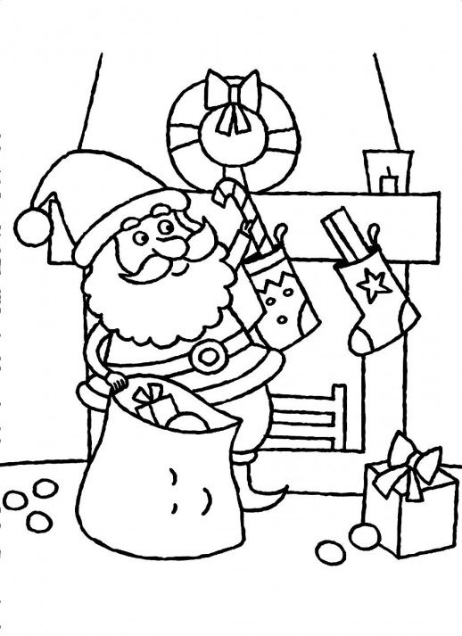 518x713 Little Santa Claus Puts Some Gifts In Christmas Socks Coloring