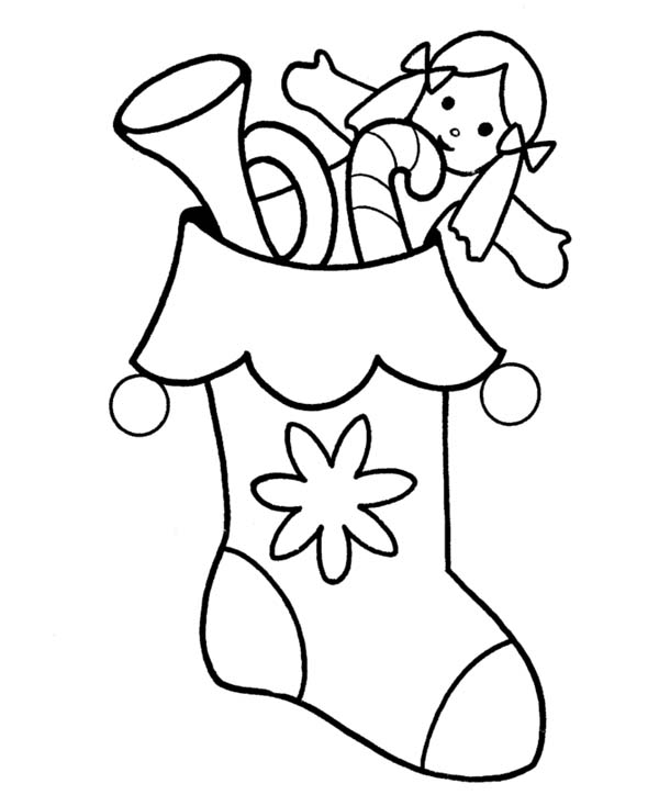 A Full Packed Of Christmas Stocking Coloring Page 600x734 A Full Packed Of Christmas Stocking Coloring Page