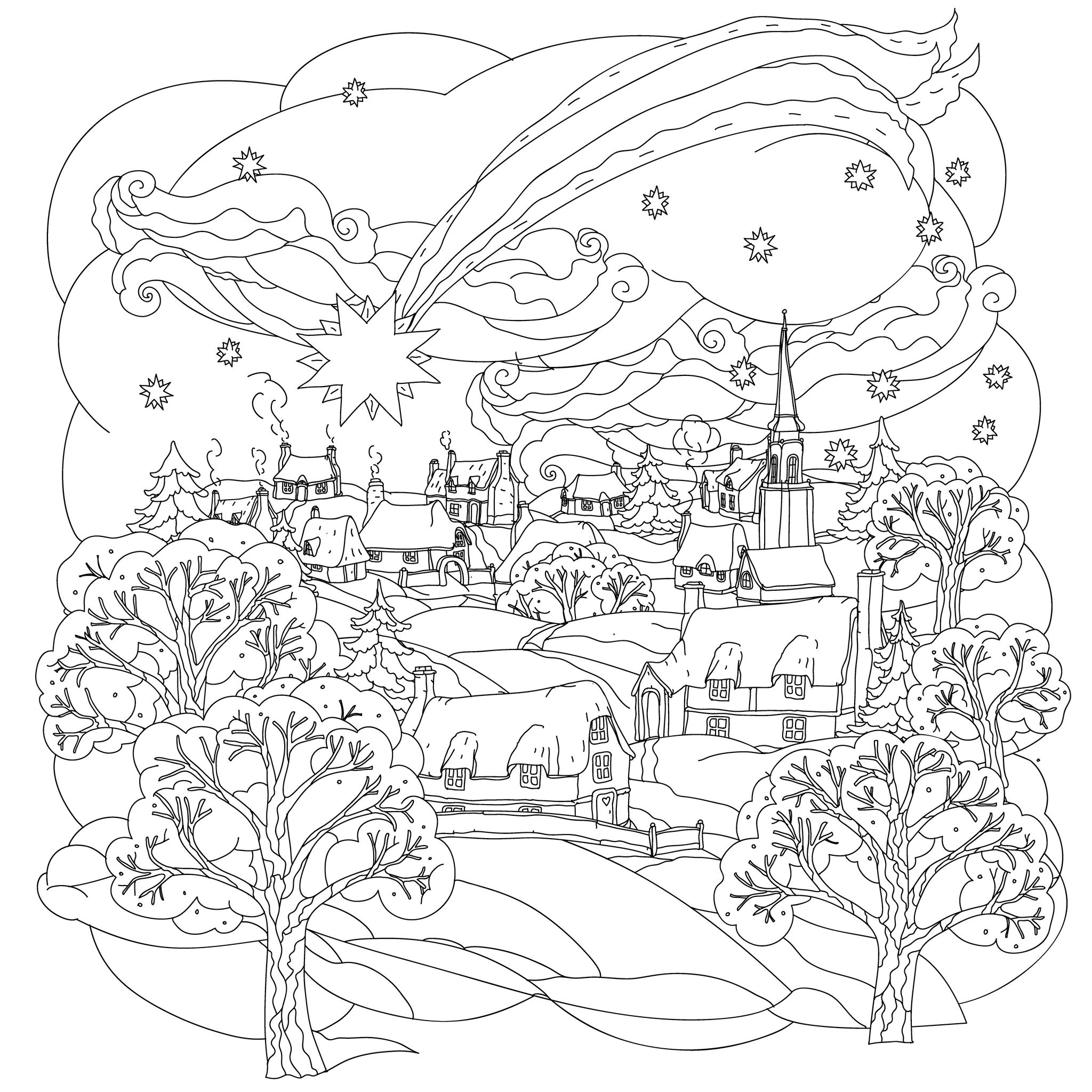 Little Town In Winter By Mashabr Christmas Coloring Pages For 2048x2048 Little Town In Winter By Mashabr Christmas Coloring Pages For
