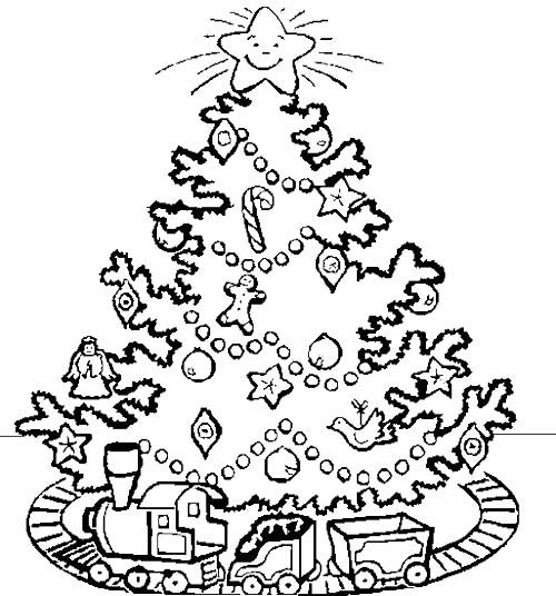 500x536 Electric Train Under A Christmas Tree Coloring Page Christmas