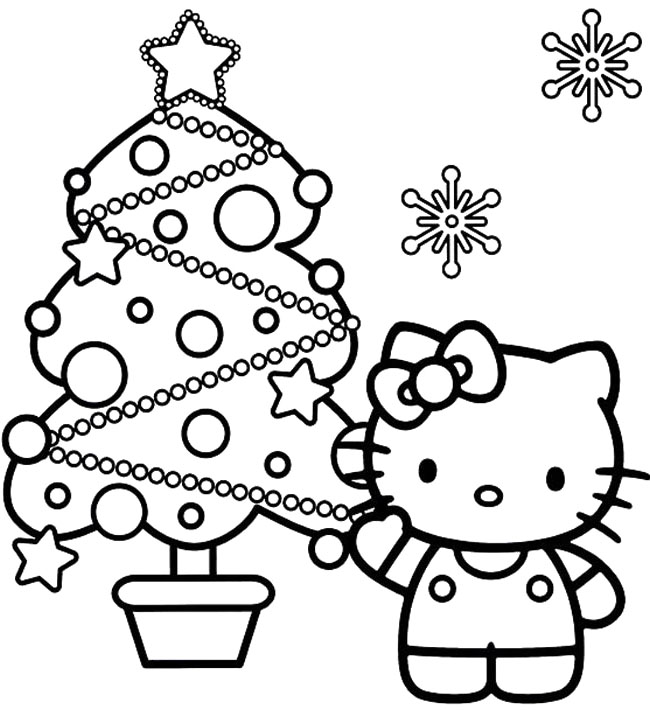 Hello Kitty And Christmas Tree Coloring Page 650x710 Hello Kitty And Christmas Tree Coloring Page