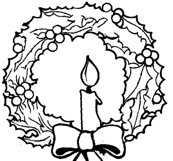 600x558 Wreath Coloring Page Christmas Candle And Christmas Wreath