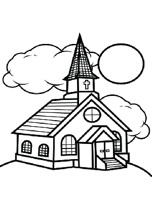 Church And Clouds Coloring Page 300x400 Church And Clouds Coloring Page