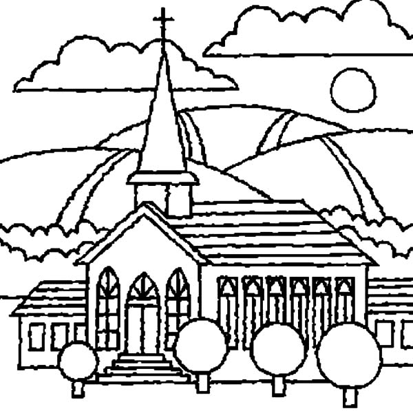 Church With Beautiful View Coloring Pages Church With Beautiful 600x597 Church With Beautiful View Coloring Pages Church With Beautiful