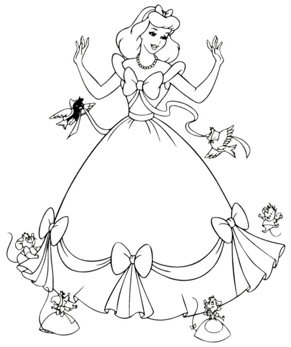 Cinderella Helped By Her Friends In Cinderella Coloring Page 600x715 Cinderella Helped By Her Friends In Cinderella Coloring Page