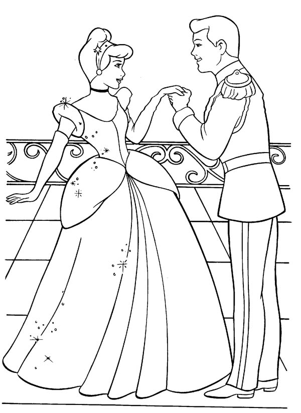 600x823 Cinderella And Prince Charming Are In Love In Cinderella Coloring