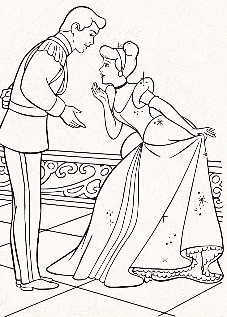 734x1024 Cinderella And Prince Charming Coloring Pages Aecost Cinderella