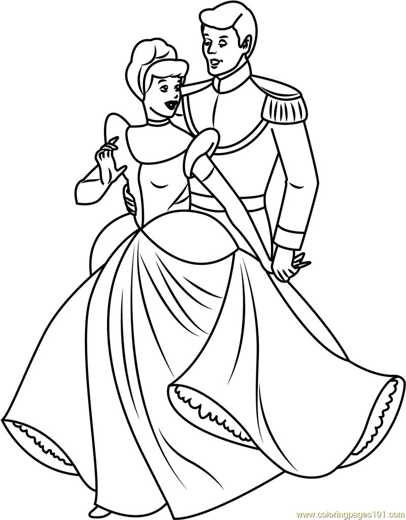 Cinderella With Prince Coloring Page 800x1025 Cinderella With Prince Coloring Page
