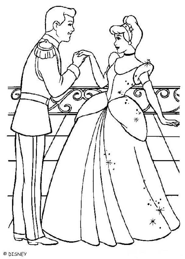 607x850 Cinderella With The Prince Charming Coloring Pages