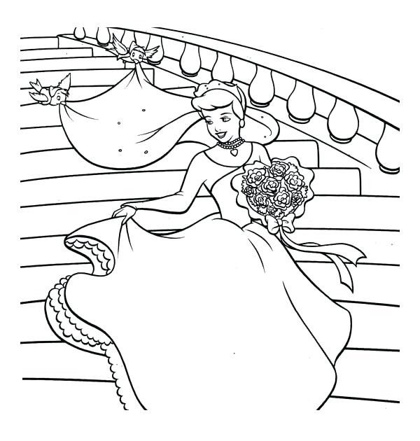 600x630 Cinderella Coloring Page So Happy In Her Wedding Dress In Coloring