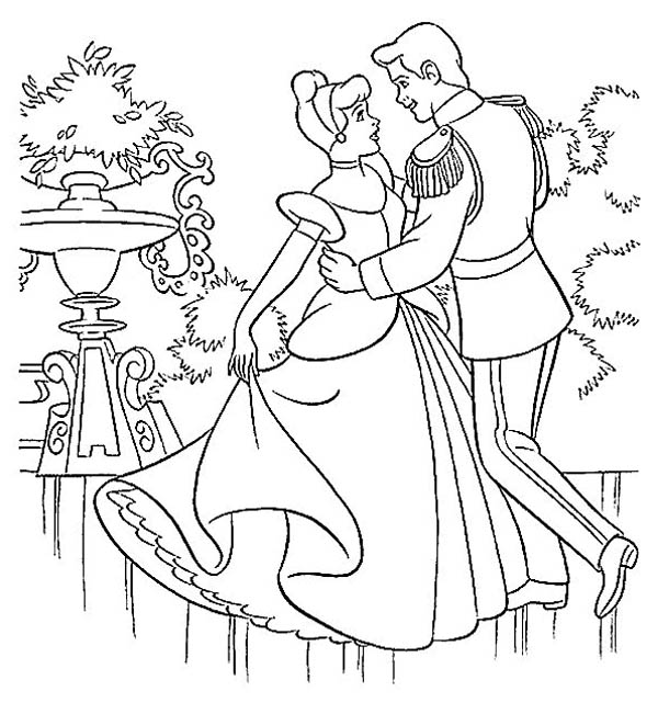 Prince Charming And Cinderella Dance In Cinderella Coloring Page 600x651 Prince Charming And Cinderella Dance In Cinderella Coloring Page