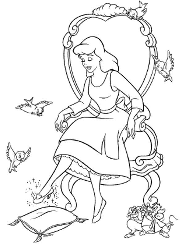 600x800 Cinderella Trying Glass Slipper In Cinderella Coloring Page