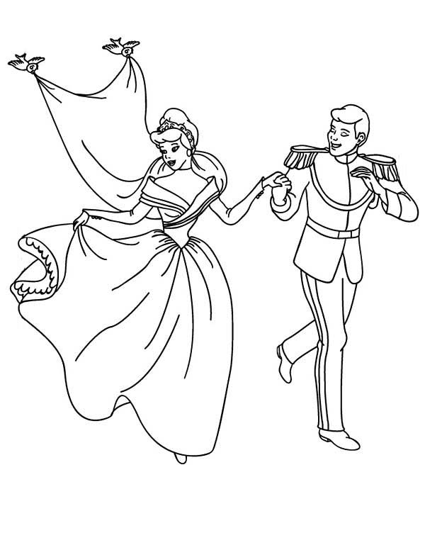 600x776 Cinderella Dance With Her Prince Wedding In Disney Coloring Page
