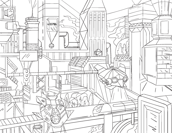 Cityscape Adult Coloring Page 600x464 Cityscape Adult Coloring Page