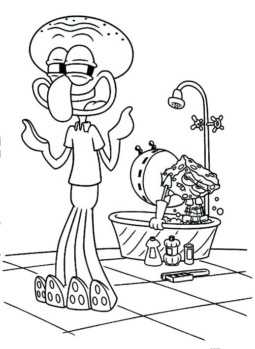 518x708 Asks To Take A Bath Coloring Pages Cartoon Squidward Playing