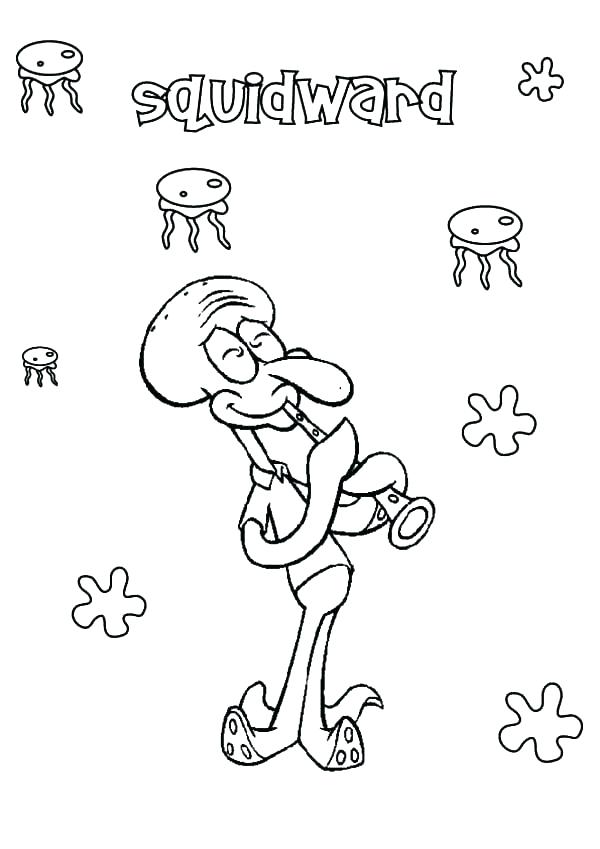 600x849 Squidward Love To Play Clarinet Coloring Page Netart Squidward
