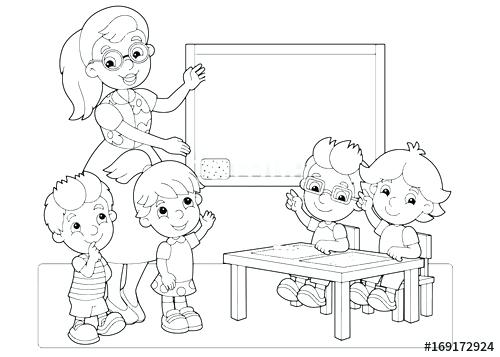 500x357 Classroom Coloring Page Cartoon Scene With Children And Teacher