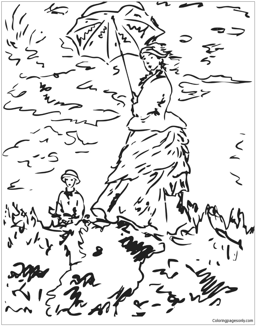 897x1139 La Promenade By Claude Monet Coloring Page Free Pages