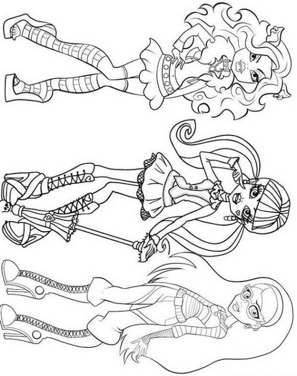 600x761 Draculaura, Clawdeen Wolf, Ghoulia Yelps Monster High Coloring