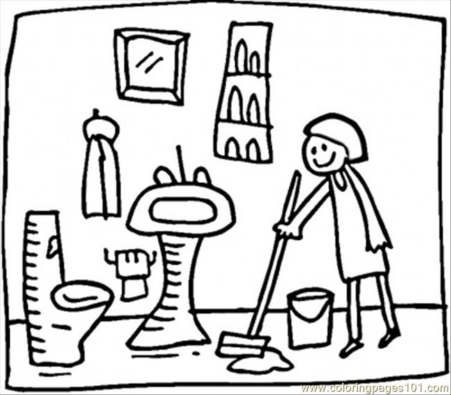 Cleaning The Bathroom Coloring Page 650x570 Cleaning The Bathroom Coloring Page