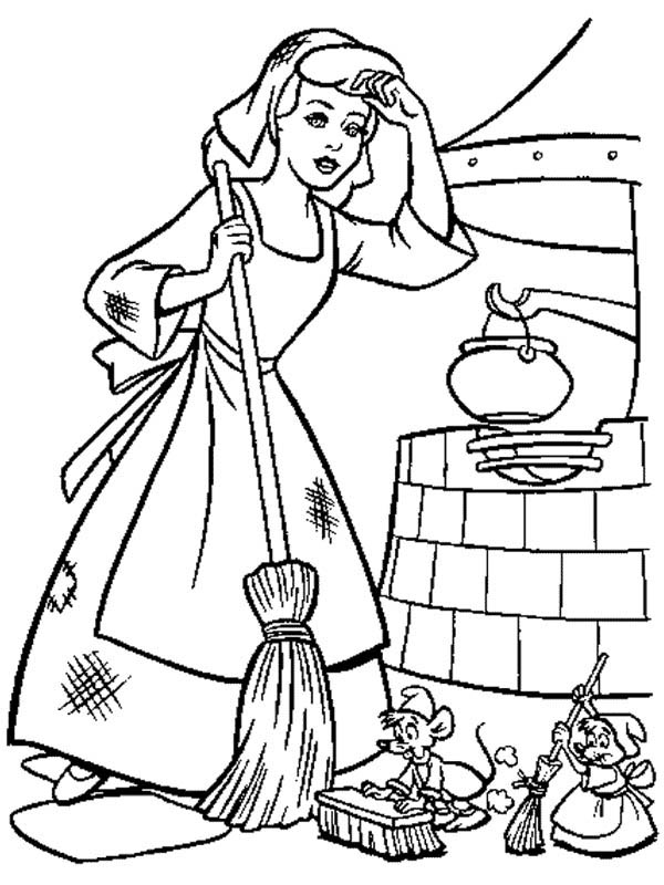 Cinderella Cleaning Her House In Cinderella Coloring Page 600x800 Cinderella Cleaning Her House In Cinderella Coloring Page