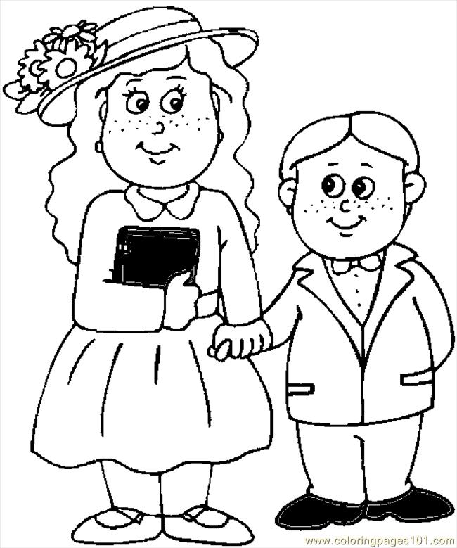 Kids In Easter Clothes Coloring Page 650x779 Kids In Easter Clothes Coloring Page