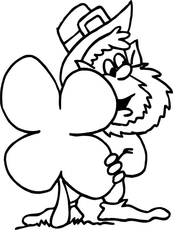 Funny Leprechaun Hidding Behind Giant Four Leaf Clover Coloring 600x796 Funny Leprechaun Hidding Behind Giant Four Leaf Clover Coloring