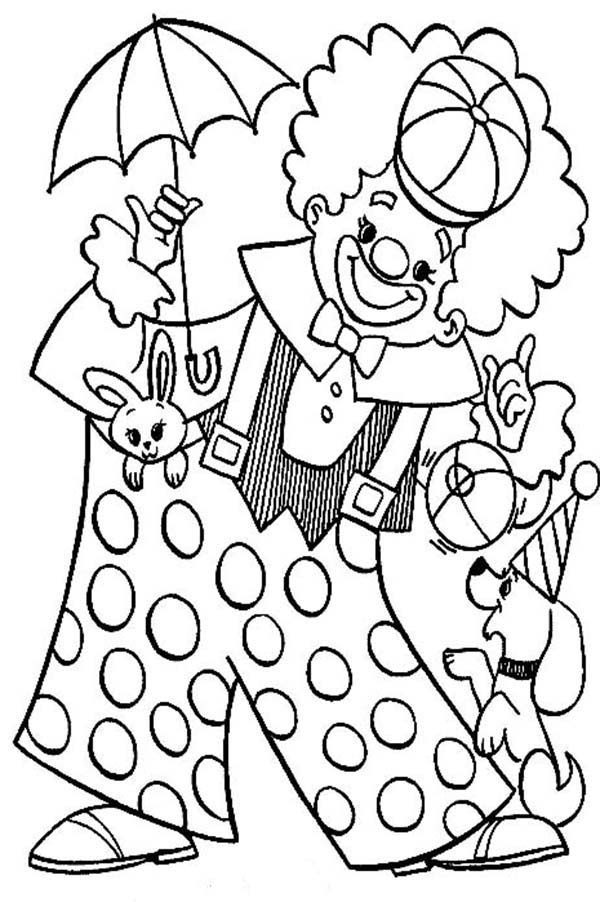 Clown Playing With Animal Circus Coloring Page Color Luna 600x902 Clown Playing With Animal Circus Coloring Page Color Luna