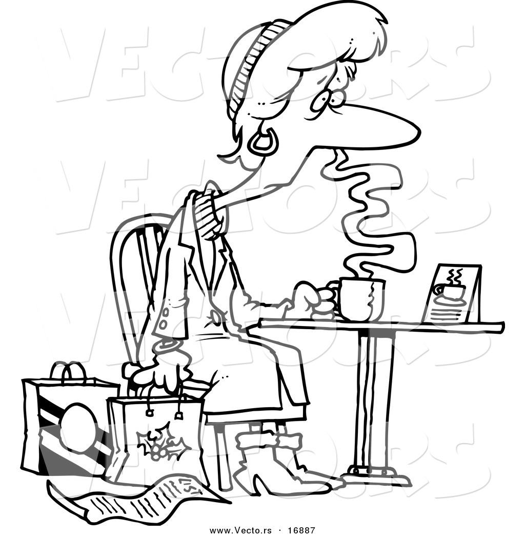 1024x1044 Vector Of A Cartoon Tired Christmas Shopper Drinking Coffee
