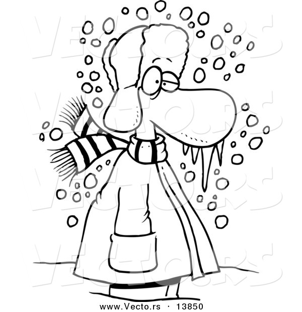 600x620 Vector Of A Cartoon Cold Winter Man Standing In The Snow