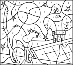 256x226 Hard Color By Number Pages Halloween Cat