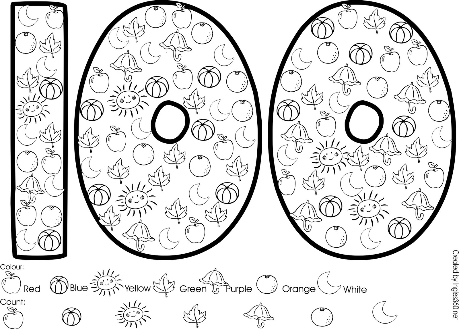 Colour And Count Numberr 100 Coloring Page 1600x1145 Colour And Count Numberr 100 Coloring Page