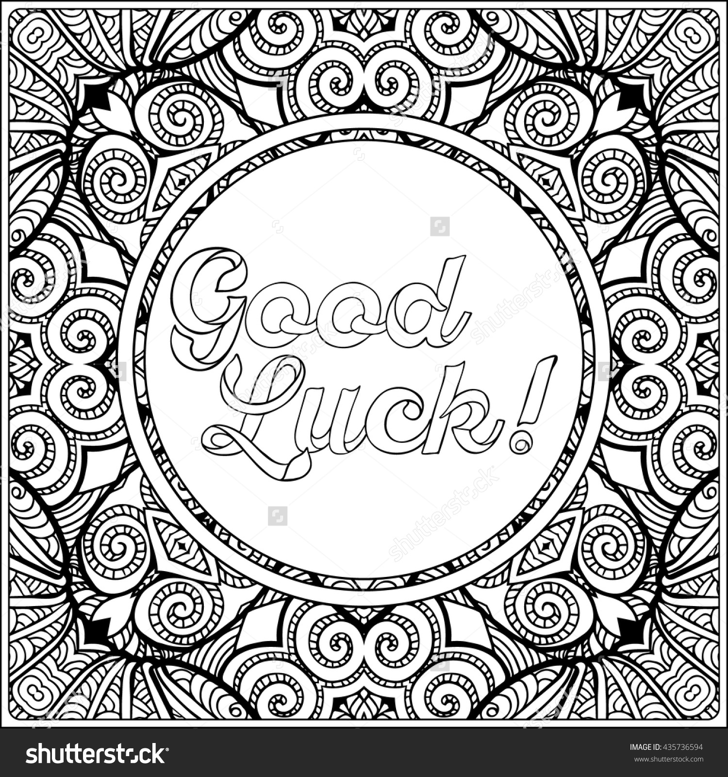 Good Luck Lettering. Coloring Page With Message On Vintage Pattern 1500x1600 Good Luck Lettering. Coloring Page With Message On Vintage Pattern
