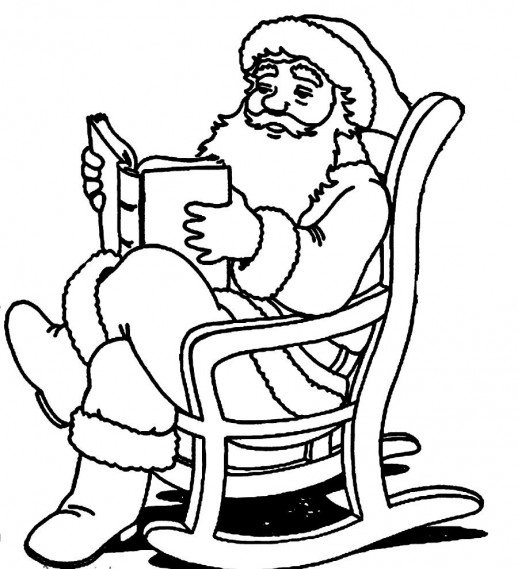 518x569 Santa Claus Reading A Book On A Rocking Chair Christmas Coloring