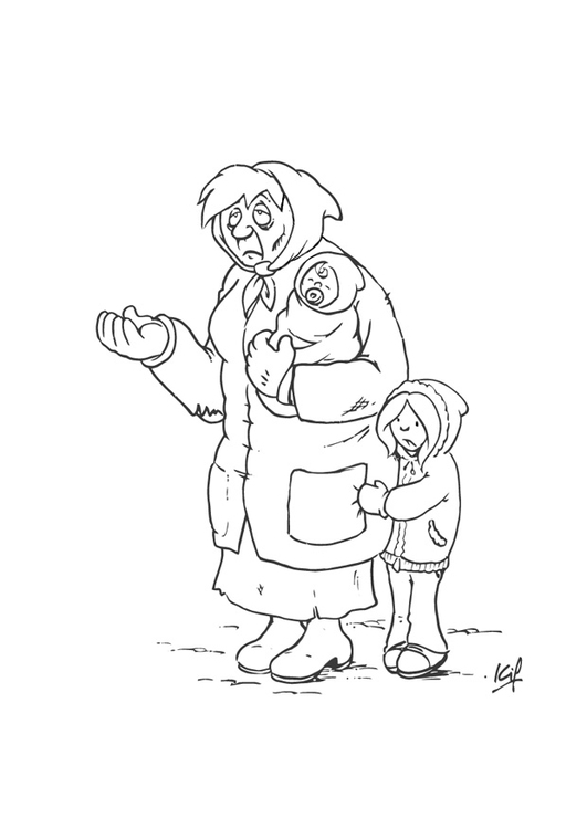 531x750 Coloring Page Beggar With Child