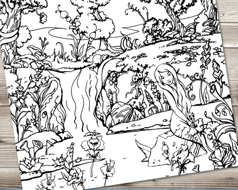 Forest Waterfall Coloring Page 770x616 Forest Waterfall Coloring Page