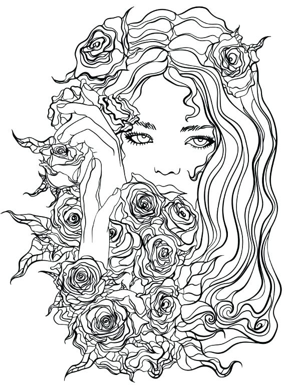 Interesting Coloring Pages App Pretty Girl With Flowers Coloring 593x768 Interesting Coloring Pages App Pretty Girl With Flowers Coloring