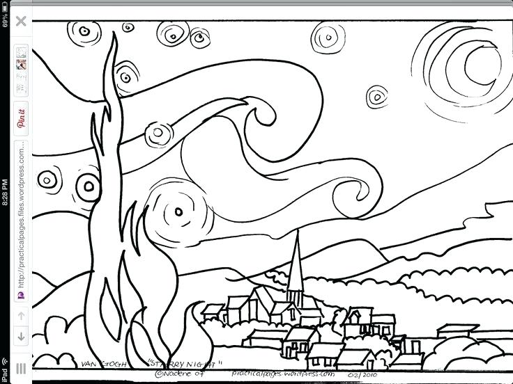 736x552 Starry Night Coloring Pages Awesome Page For Intended Plans 13