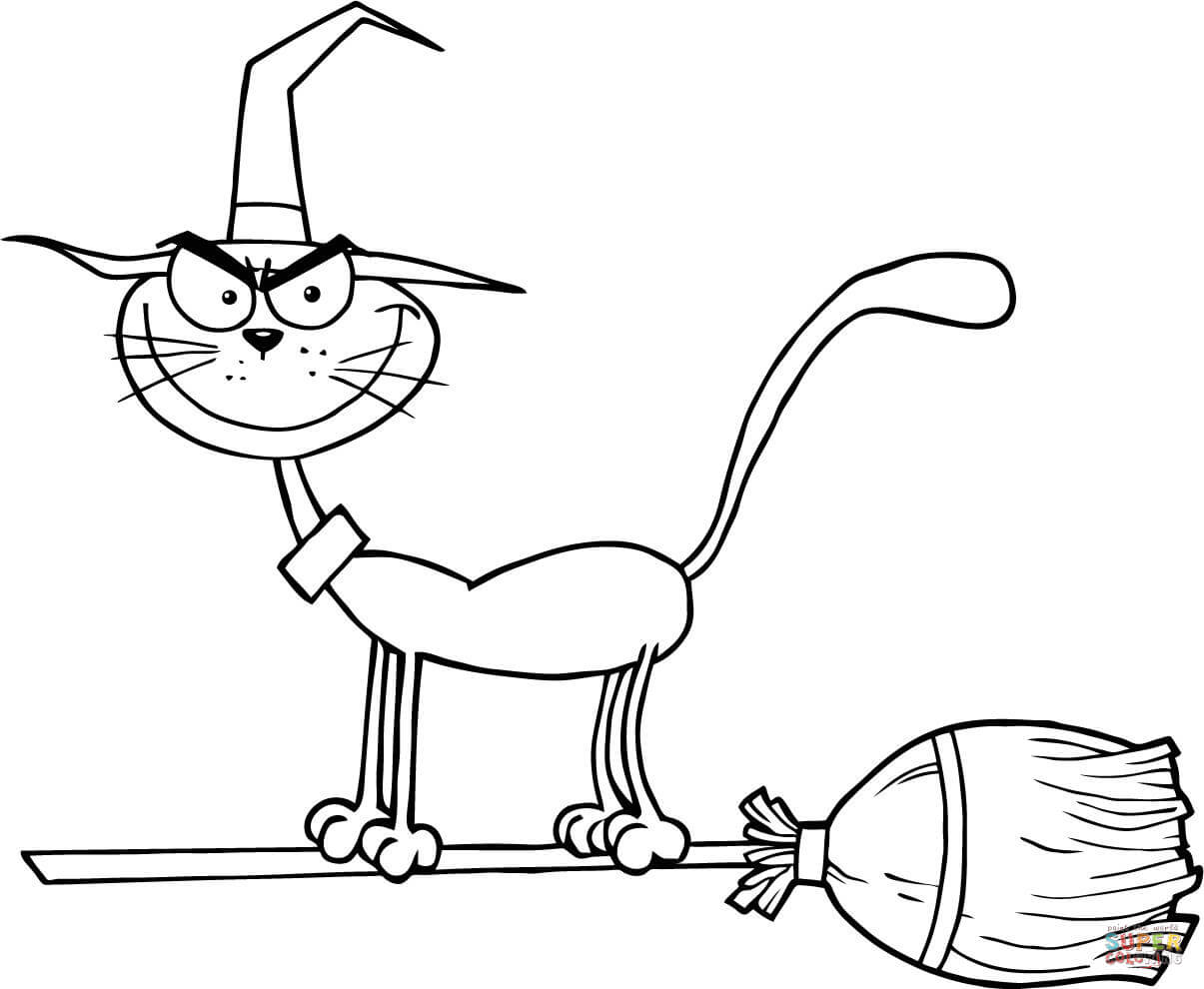1205x990 Black Cat Flying A Broom Coloring Page Free Printable Pages New