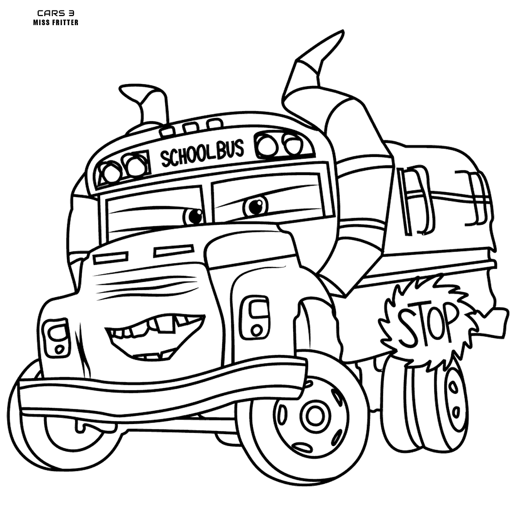 1024x1024 Disney Cars 3 Coloring Pages School Bus Miss Fritter