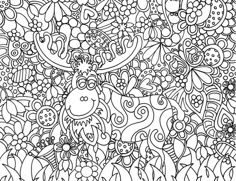 825x635 Adult Coloring Page Christmas Santa Claus's Reindeer 12
