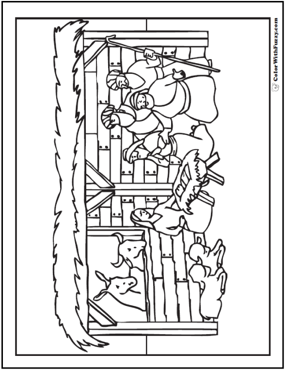 Christmas Nativity Coloring Page Stable Scene 590x762 Christmas Nativity Coloring Page Stable Scene