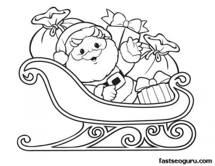 Printable Christmas Santa Claus With Sleigh And Gifts Coloring 438x338 Printable Christmas Santa Claus With Sleigh And Gifts Coloring
