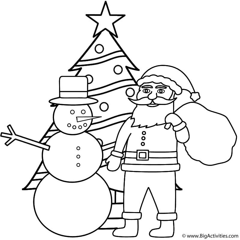 Snowman With Santa And Christmas Tree 800x800 Snowman With Santa And Christmas Tree