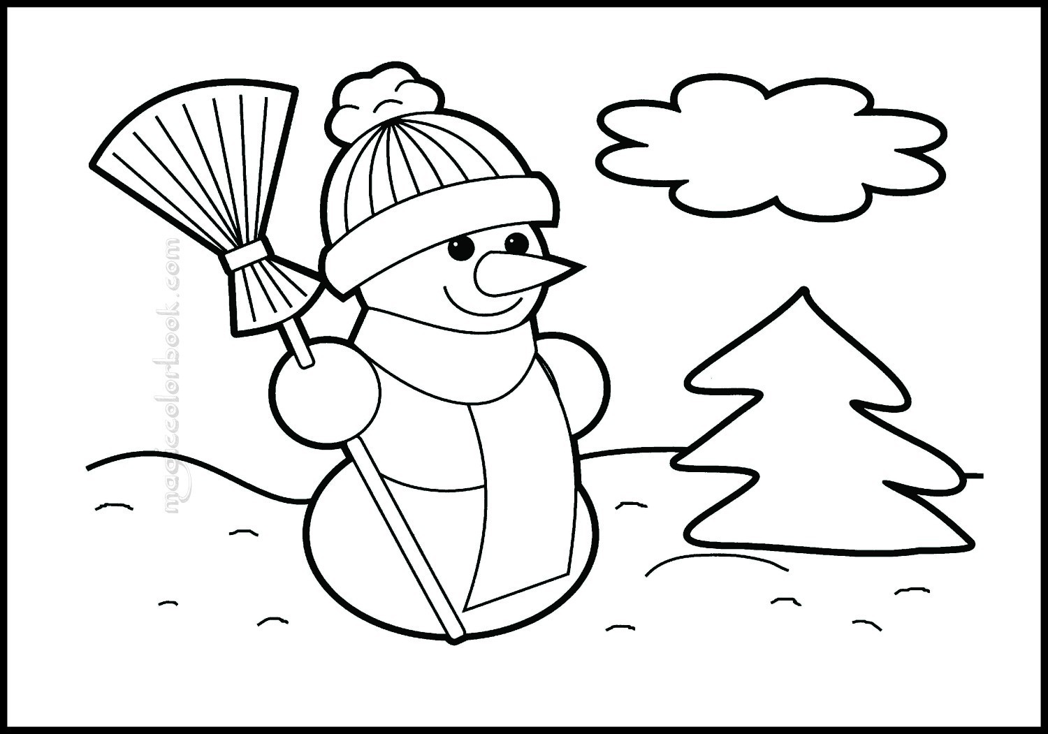 Christmas Snowman Coloring Page 1500x1051 Christmas Snowman Coloring Page