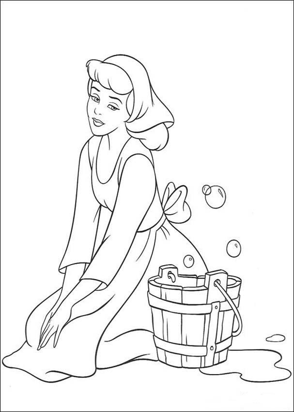 607x850 Cinderella Cleaning The Floor Coloring Page Cinderella Pages